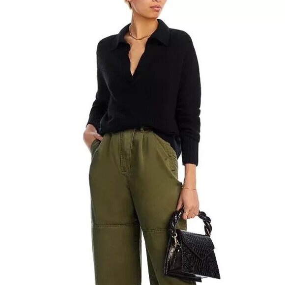 Aqua Black Cashmere Long Sleeve Polo Sweater Size M NWT - Picture 2 of 6